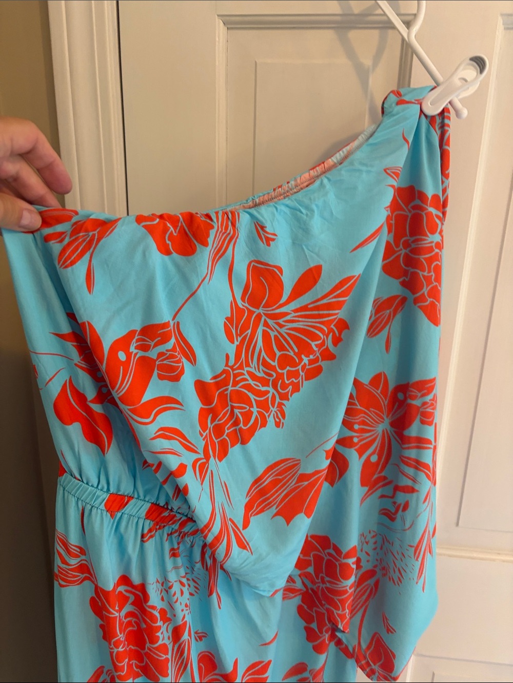Cupshe Aqua One-Shoulder Maxi Dress with Coral Floral Print - Picture 2 of 4
